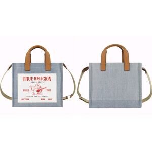 True Religion Medium Canvas Tote Shoulder Bag Logo Adjustable Crossbody Strap